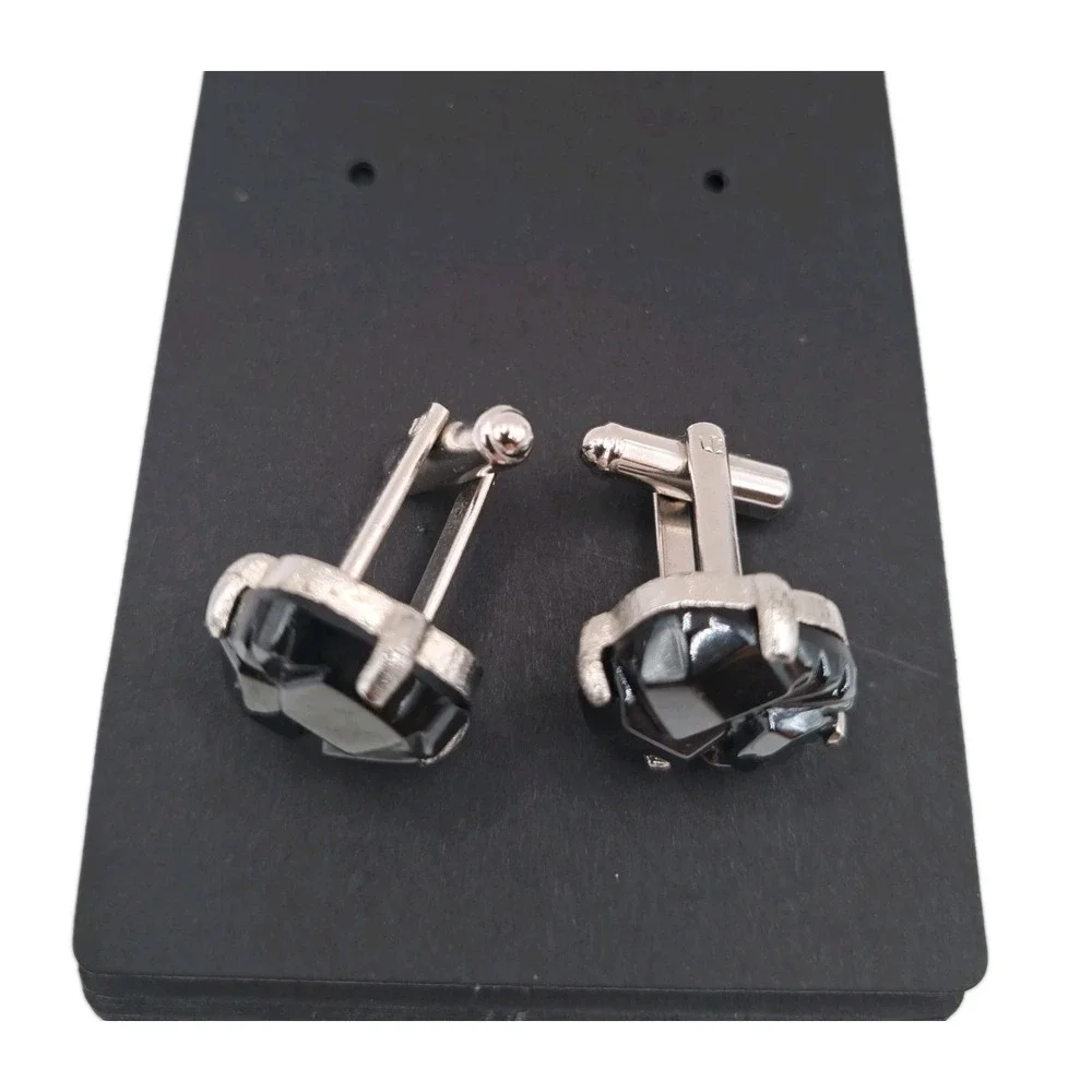 Vintage Signed Sarah Coventry Cufflinks Charcoal Hematite Nugget Silver Tone
